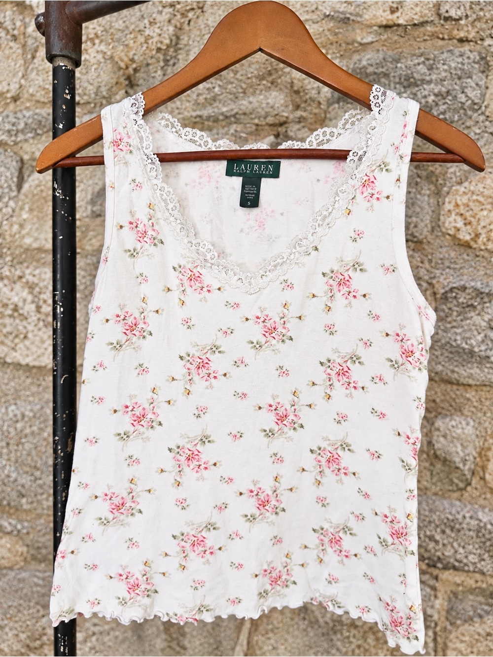Vintage Y2K Ralph Lauren Green Label Floral Lace Cotton Camisole Tank S